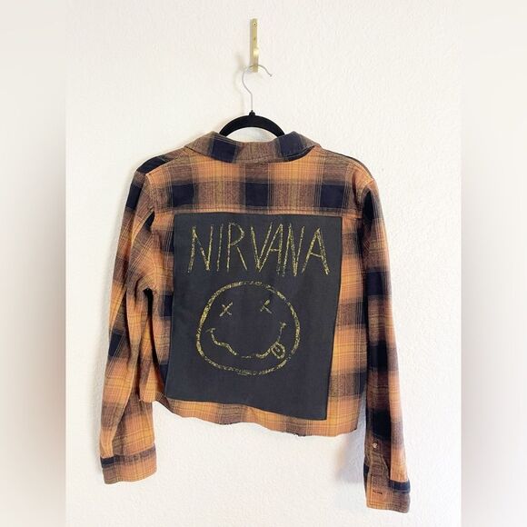 Up cycled flannel long sleeve shirts with your favorite bands! One of a kind! - Picture 4 of 11